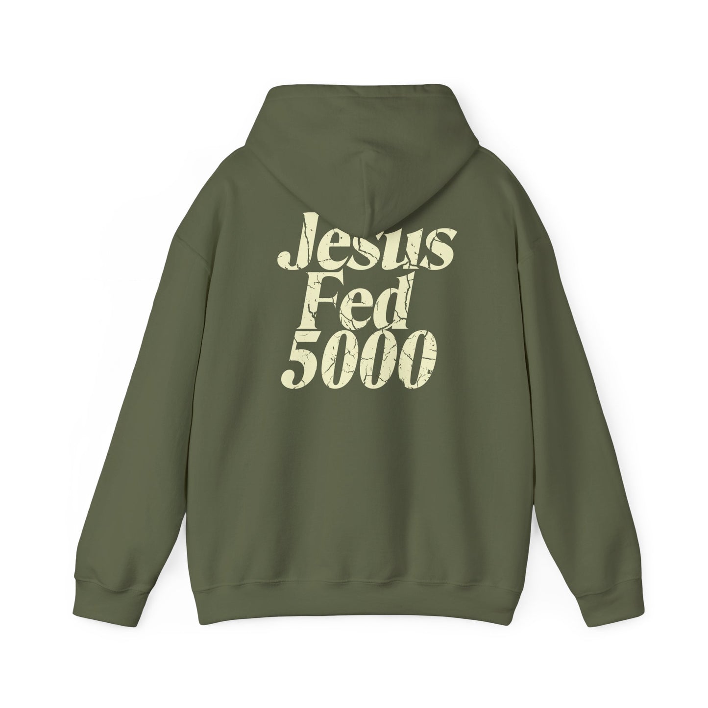 “Jesus Fed 5000” Military Green/Cream Hoodie