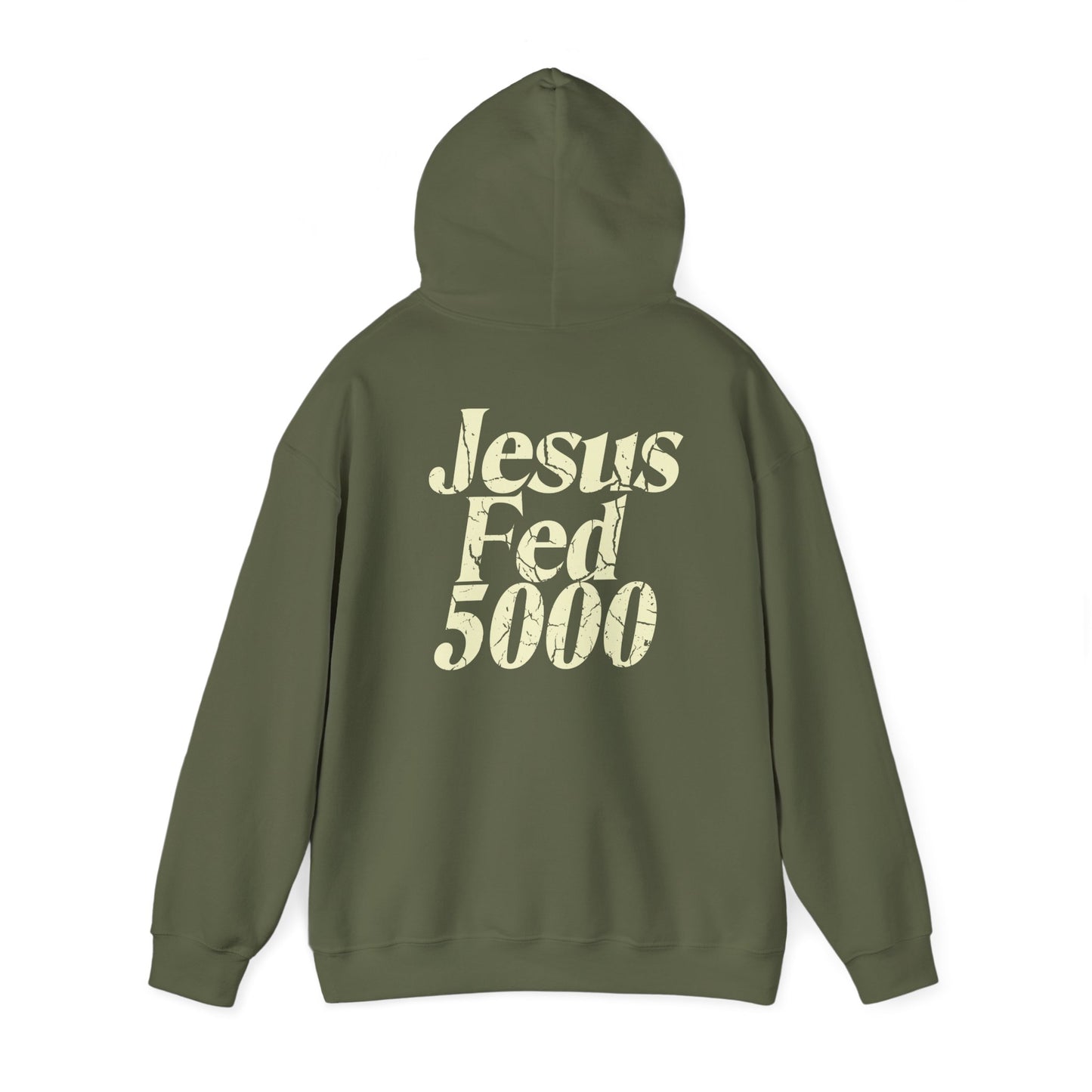 “Jesus Fed 5000” Military Green/Cream Hoodie