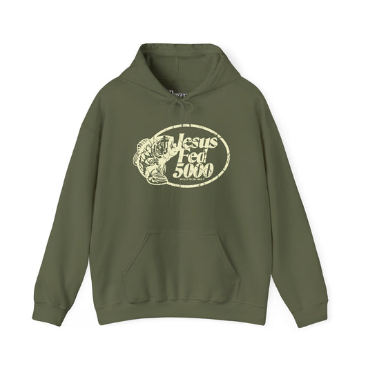 “Jesus Fed 5000” Military Green/Cream Hoodie