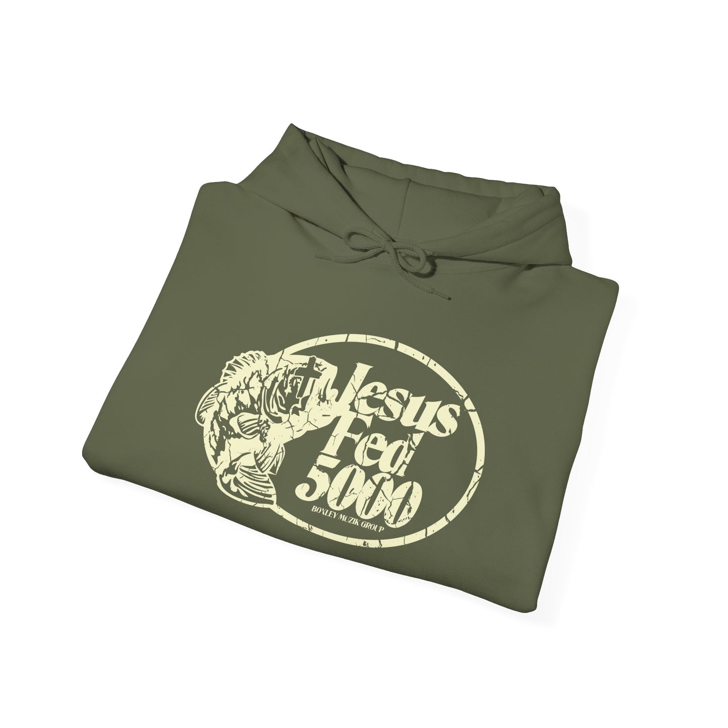 “Jesus Fed 5000” Military Green/Cream Hoodie